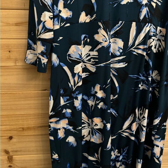 Eliza J Size 18W Emerald Green Floral Print Collared Wrap Dress - Picture 11 of 14